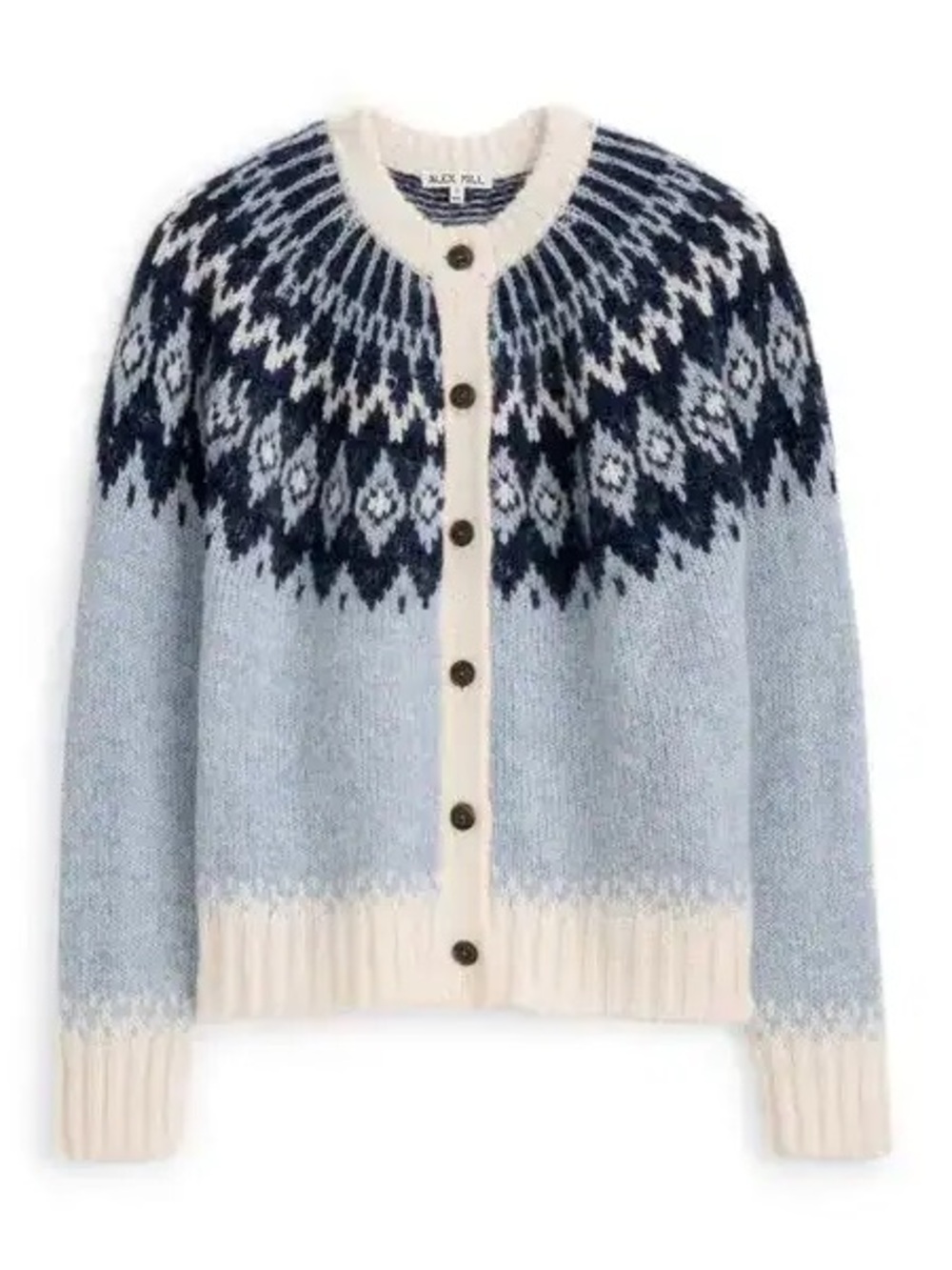 Alex Mill Ashwood Fair Isle Cardigan in Frosty Blue Combo, S